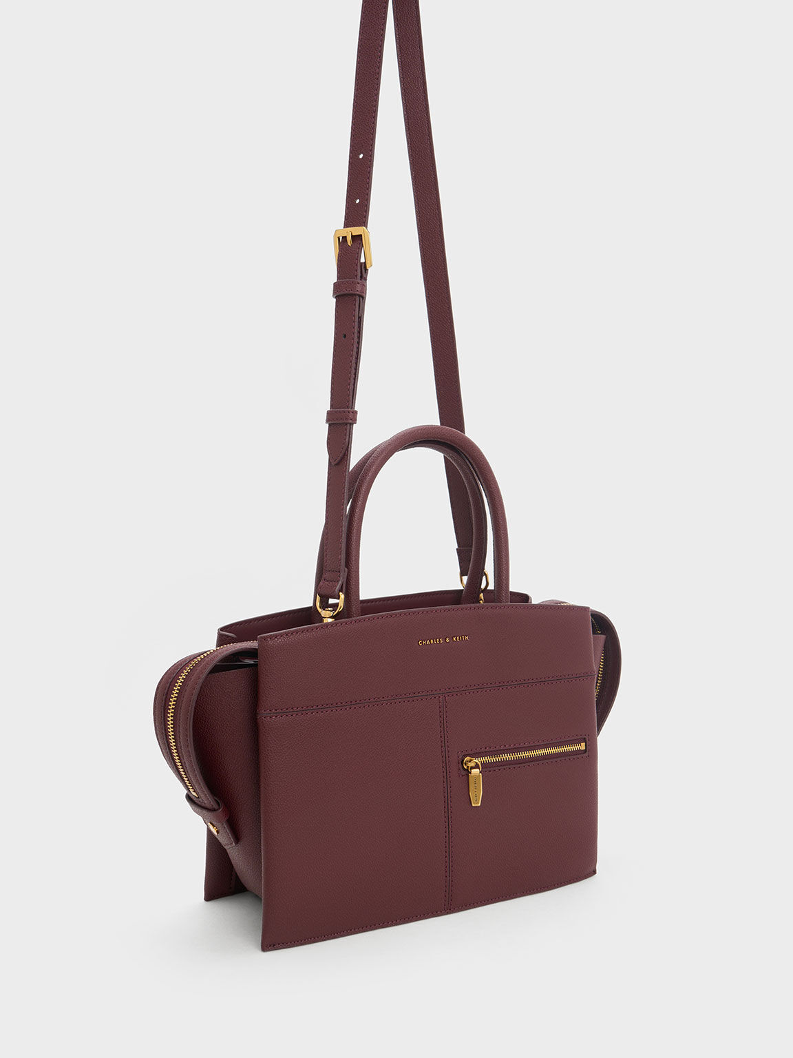 Anwen アンウェン トラペーズトップハンドルバッグ, バーガンディ, hi-res