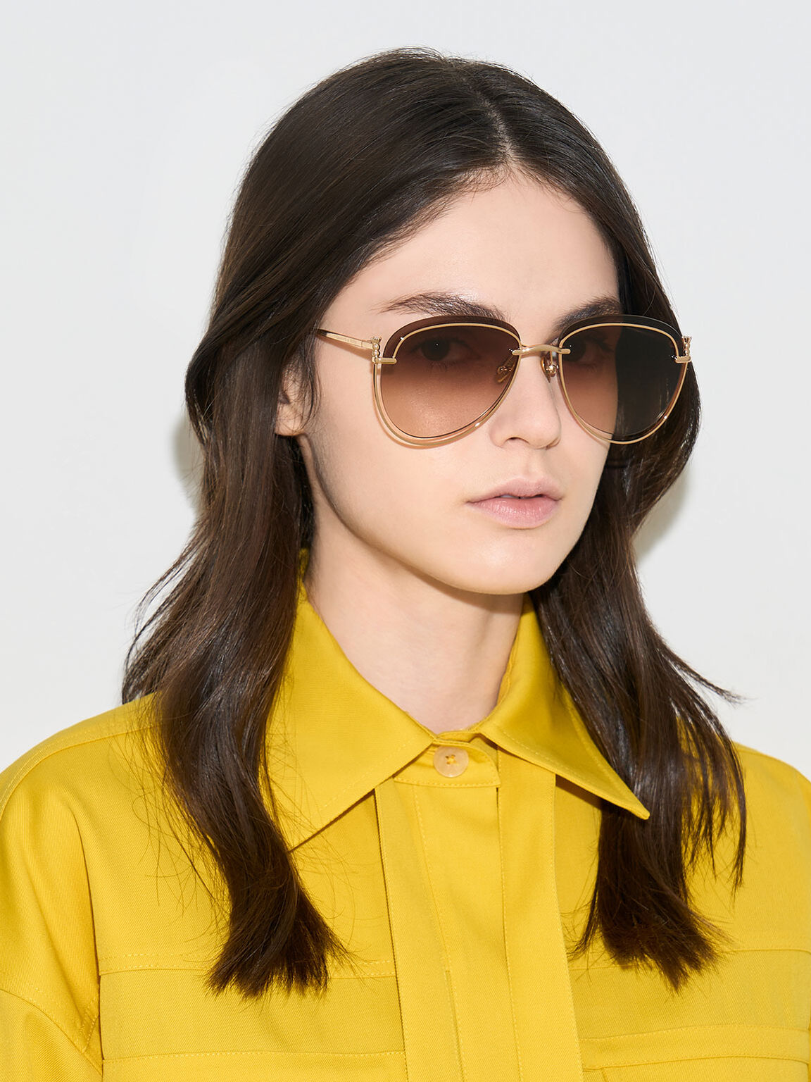 オーバーサイズ ワイヤーフレームアビエーターサングラス, ゴールド, hi-res