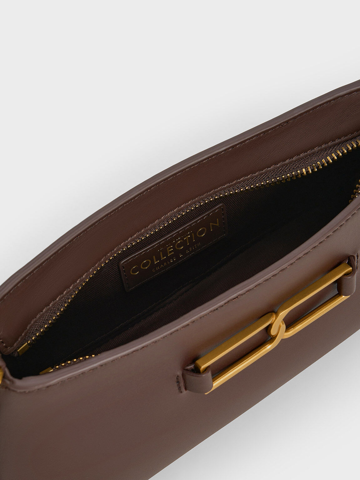 Gabine ガビーヌ レザートラペーズショルダーバッグ, ダークブラウン, hi-res