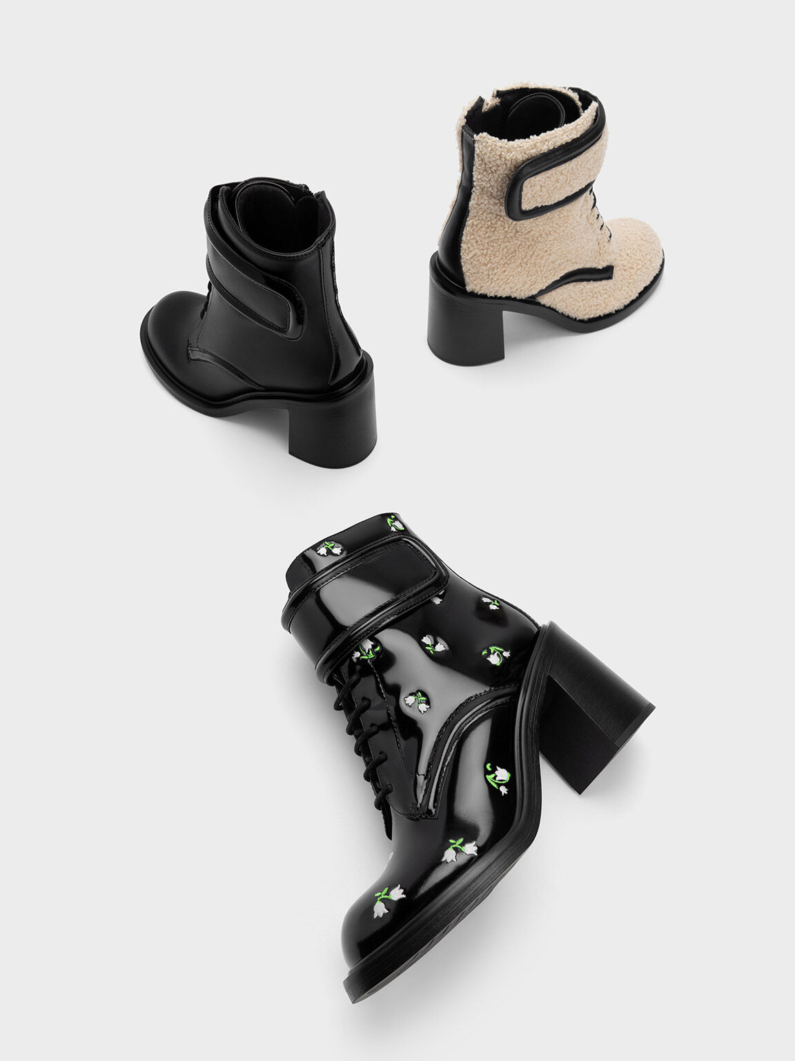 Rosalie ロザリー レザーアンクルブーツ, ベージュ, hi-res