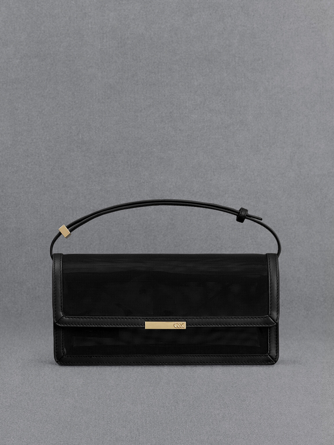 メッシュ&レザー モノグラムショルダーバッグ, ブラック, hi-res