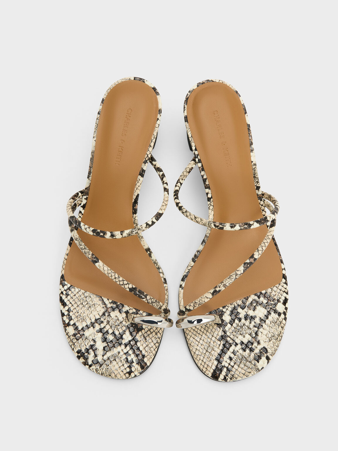 Raina レイナ メタリックアクセント ストラッピートゥリングヒールサンダル, アニマルプリントナチュラル, hi-res