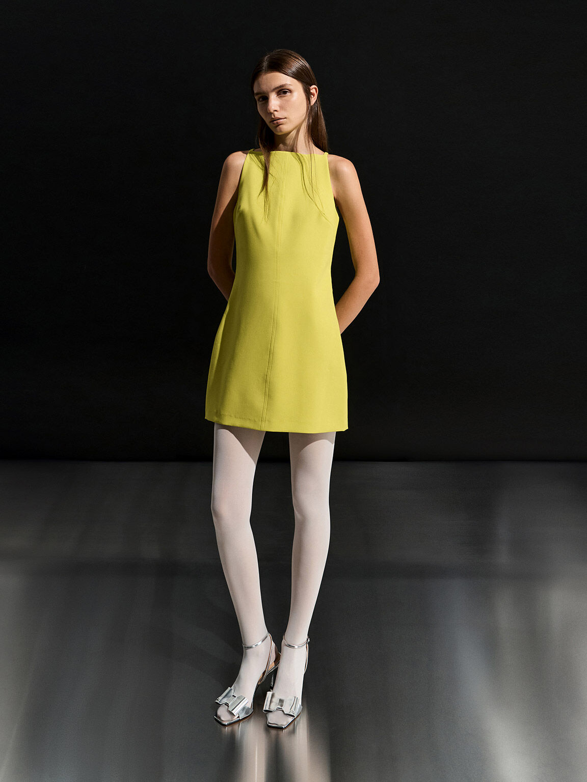 Lu ルー レザーボウブレードヒールサンダル, シルバー, hi-res