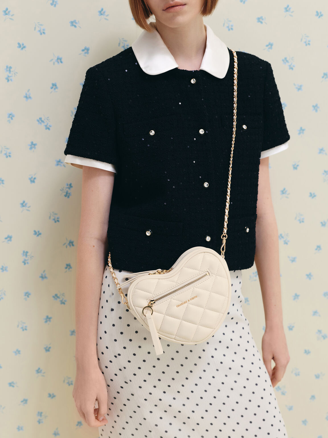 Paffuto パフート キルトハートクロスボディバッグ, クリーム, hi-res