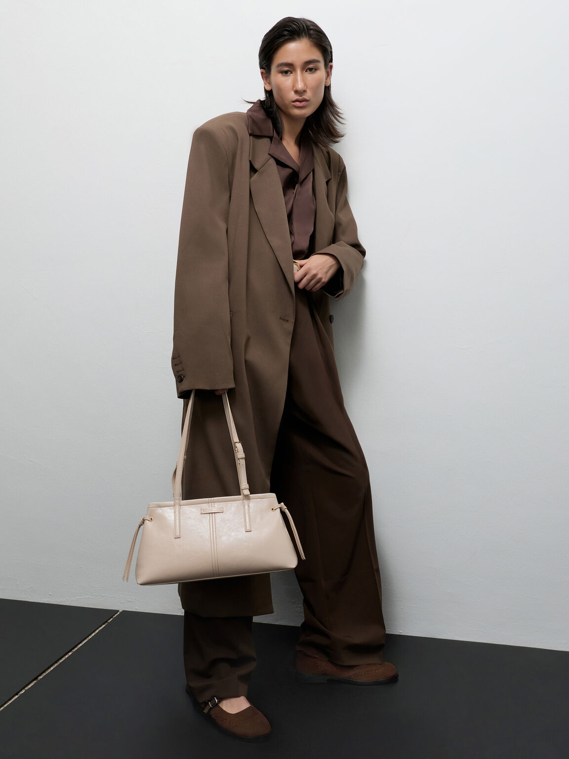 Noane ノアン イーロンゲイティドハンドルショルダーバッグ, オーツ, hi-res