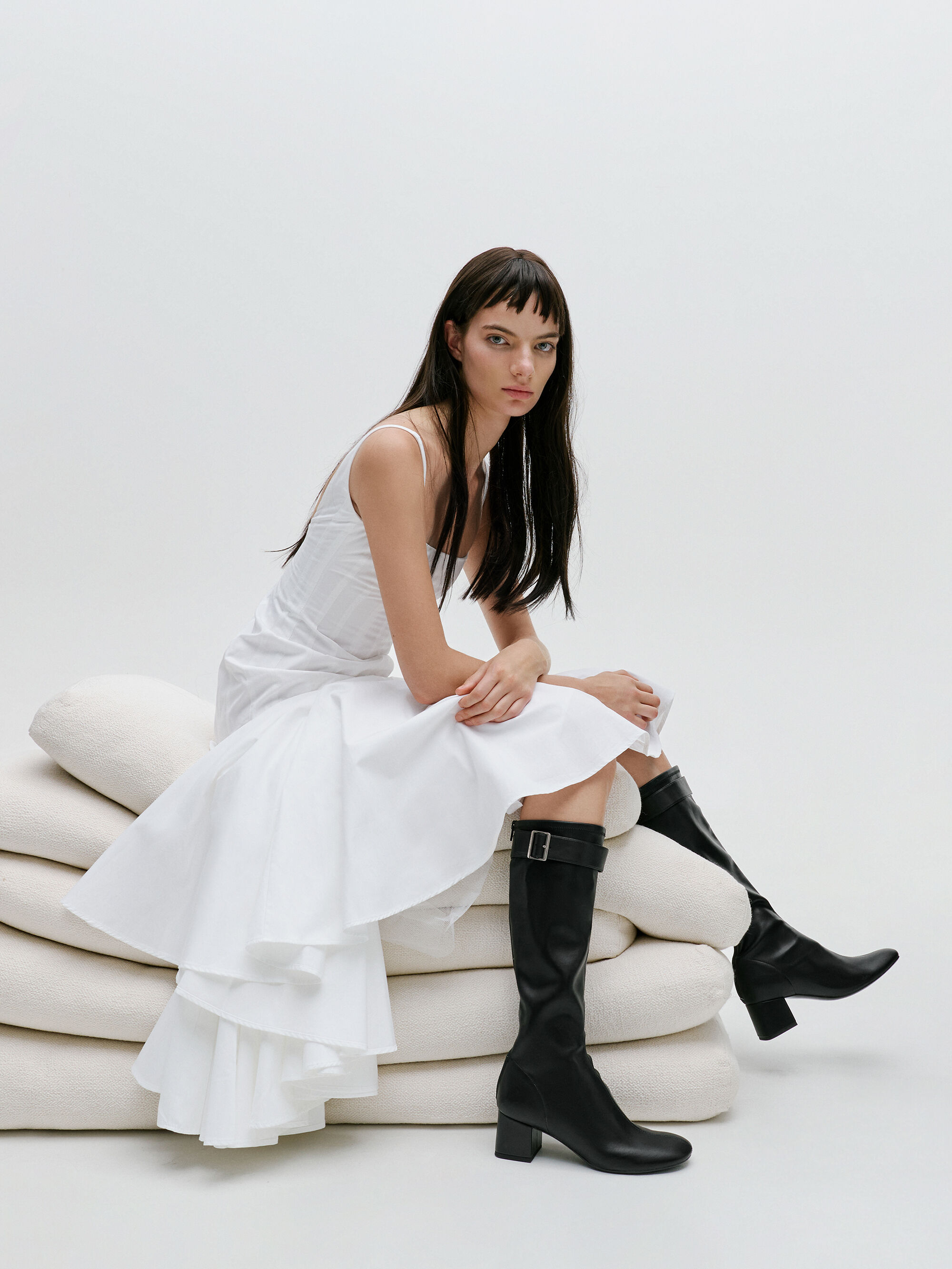 花　D&G ブラック ロングブーツ ORiental TRaffic（オリエンタルトラフィック） ブーツ スクエアトゥ