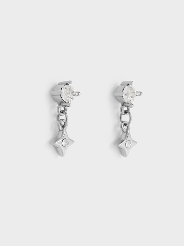 Everest エベレスト クリスタルエンベリッシュド スターダストドロップピアス, シルバー, hi-res