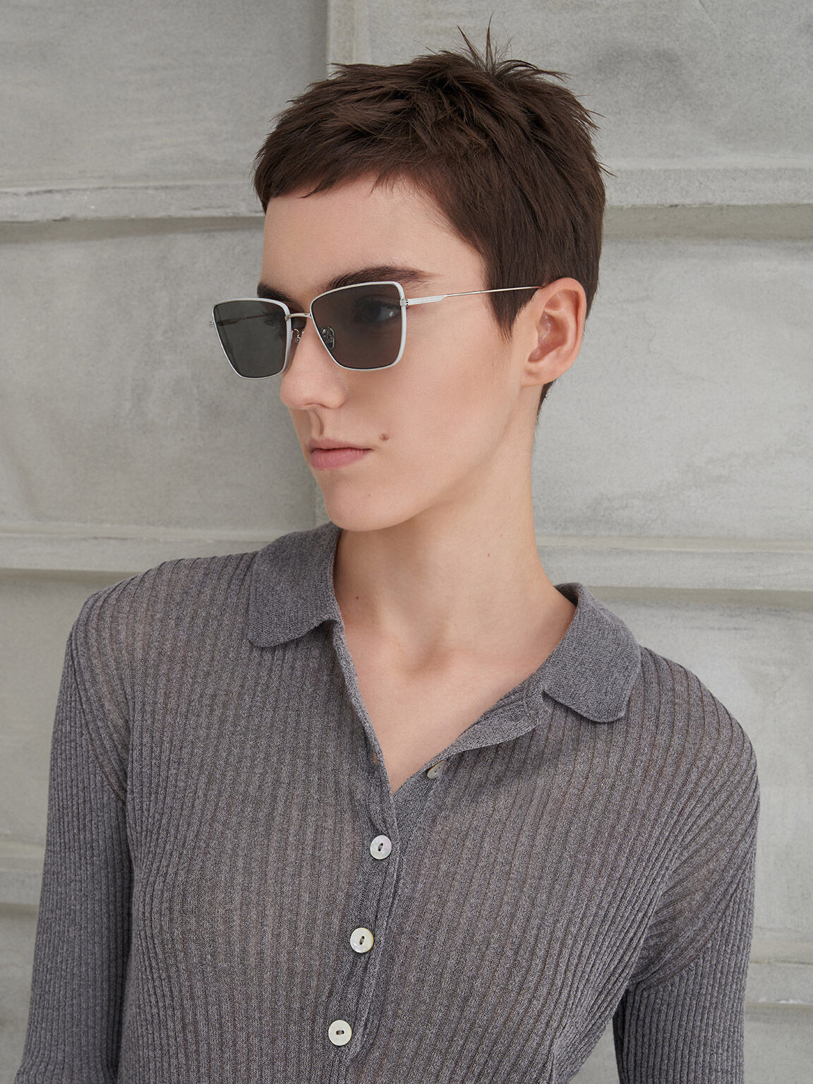 メタリックリム スクエアサングラス, セージグリーン, hi-res