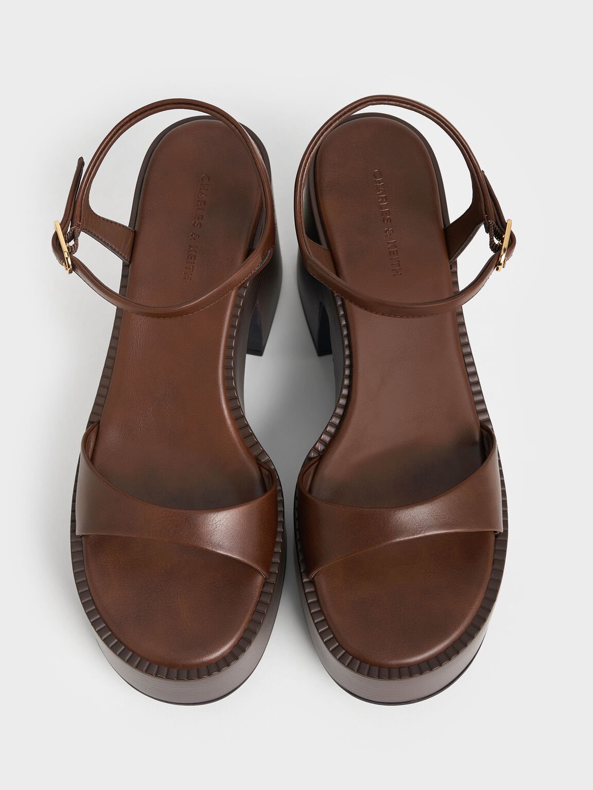 アンクルストラップ プラットフォームサンダル, ブラウン, hi-res