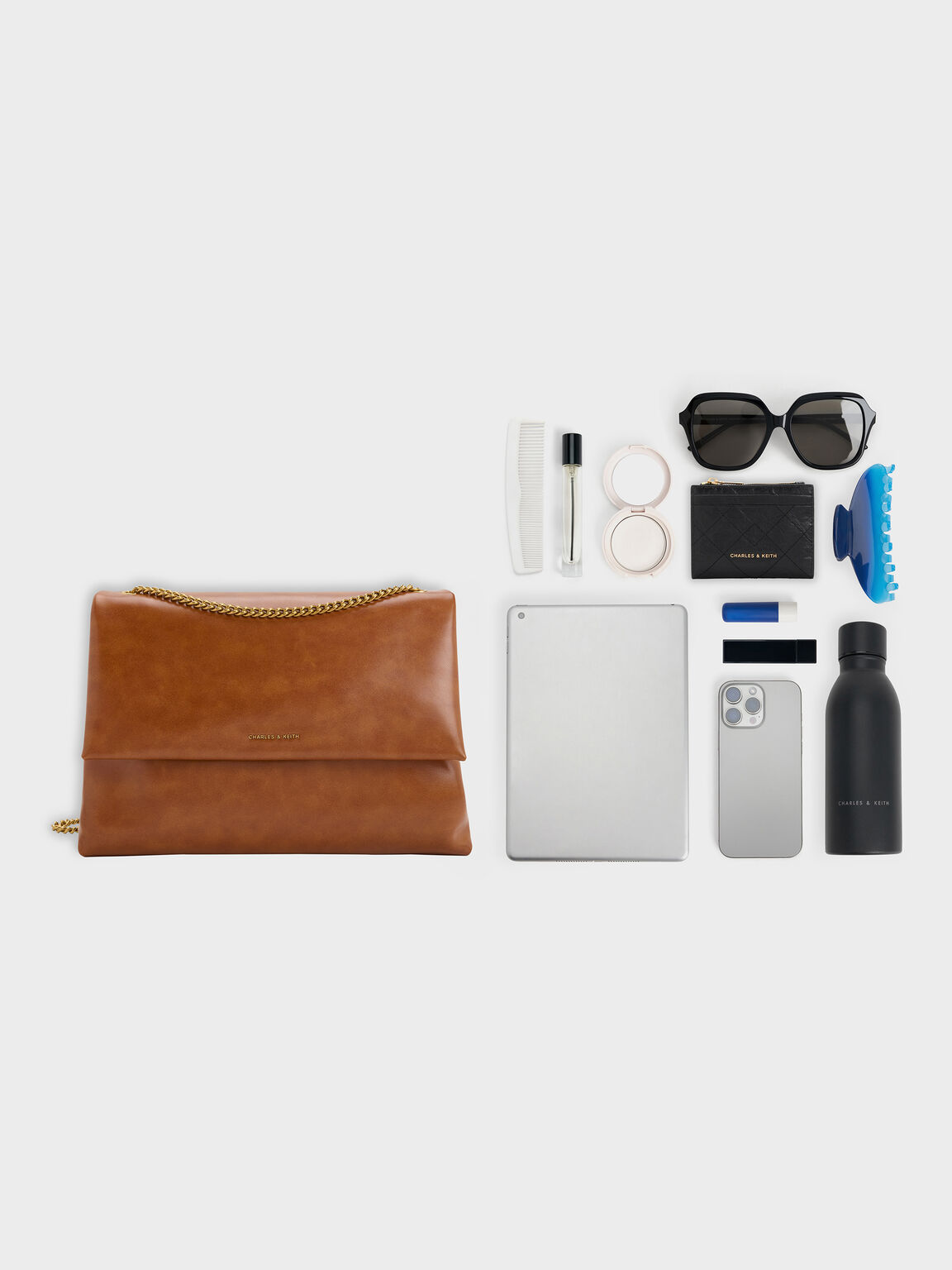 Sianna シアンナ チェーンハンドルショルダーバッグ, ディストレスドタン, hi-res