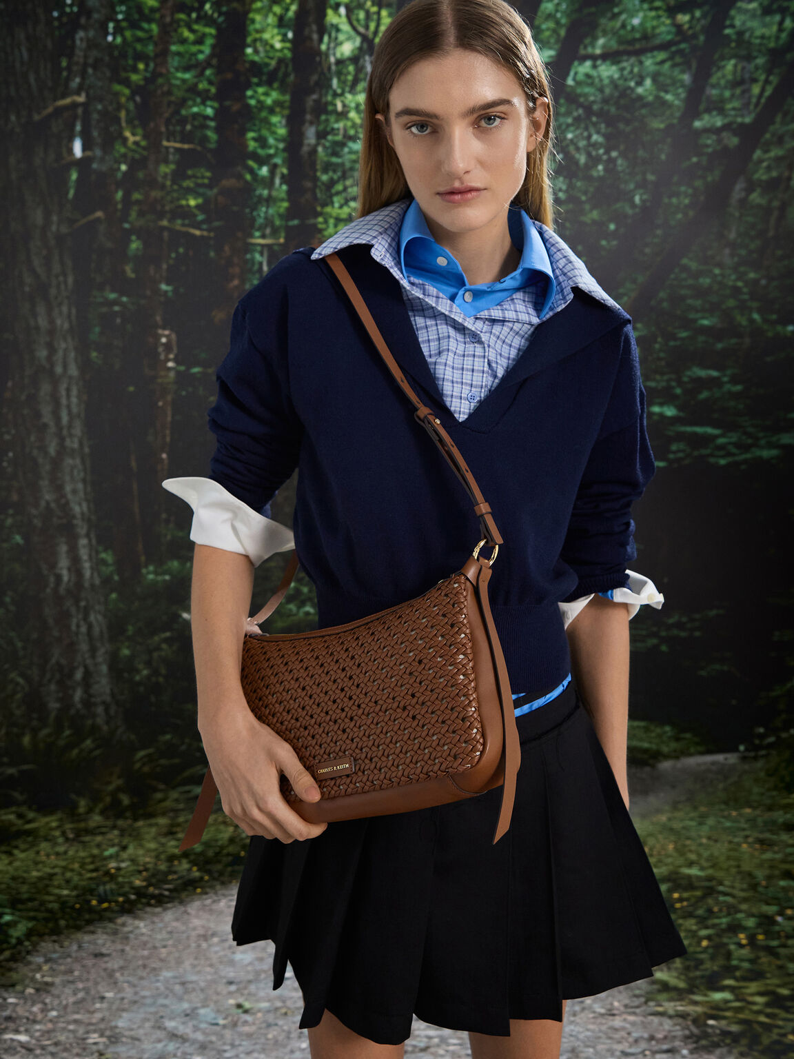 Calla カルラ ウーブン ショルダーバッグ, チョコレート, hi-res