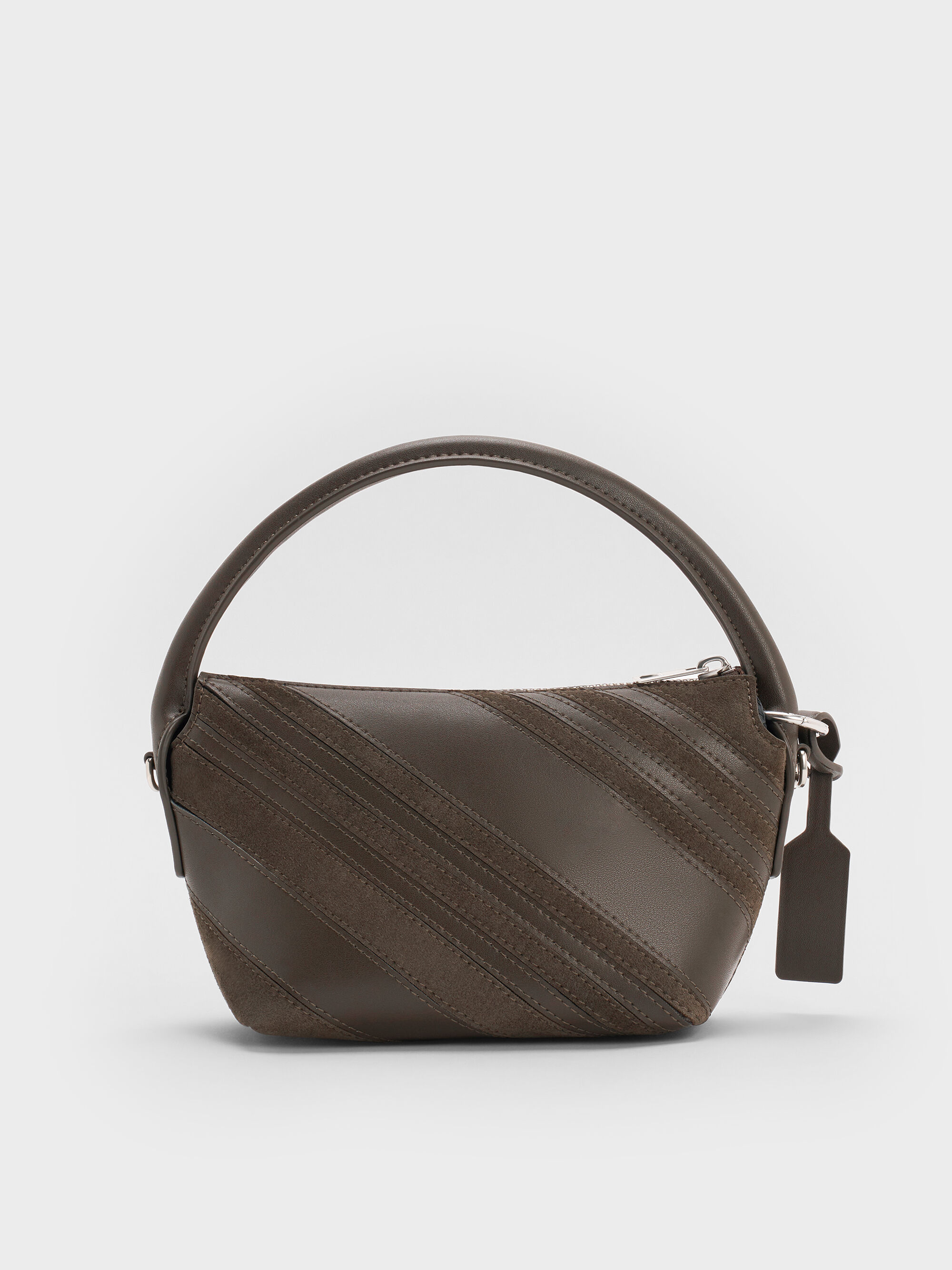 Zeya リサイクルスエード ストライプショルダーバッグ - ダークモス