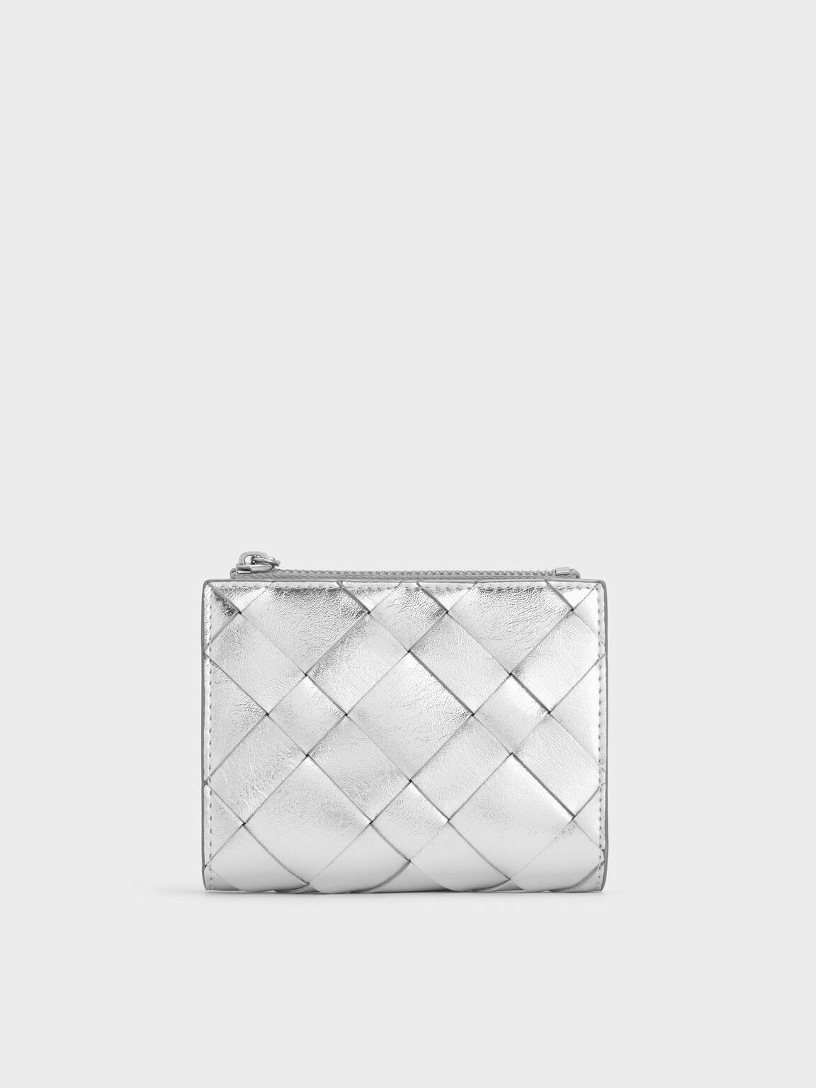 Ivette イヴェット ウーブントップジップスモールウォレット, シルバー, hi-res