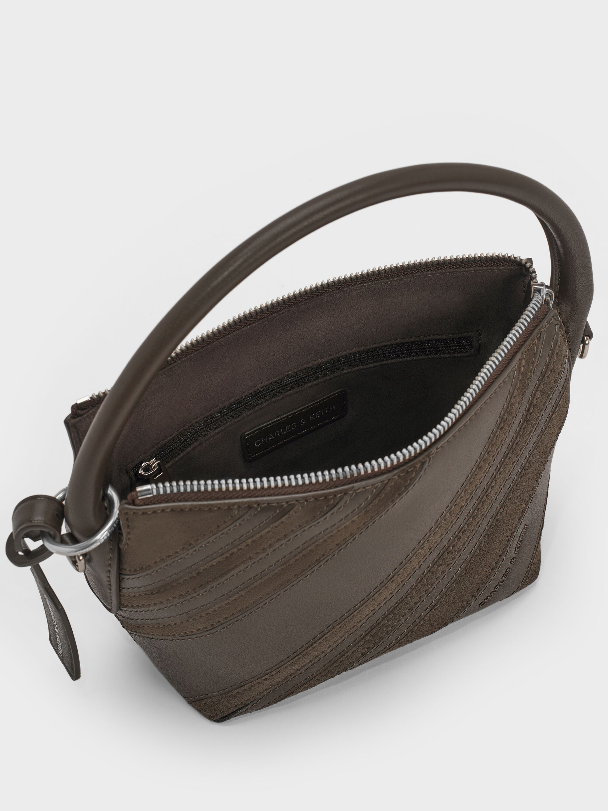 Zeya リサイクルスエード ストライプショルダーバッグ - ダークモス