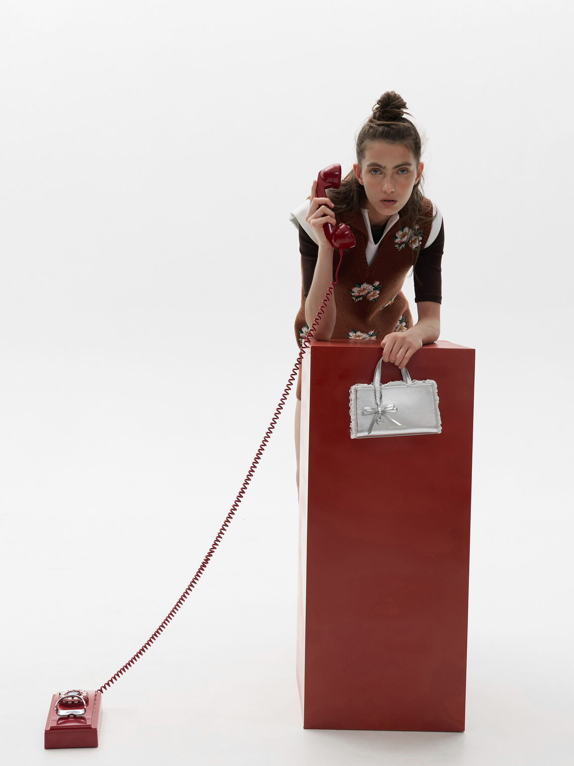 Raina レイナ レーストリム トートバッグ, シルバー, hi-res