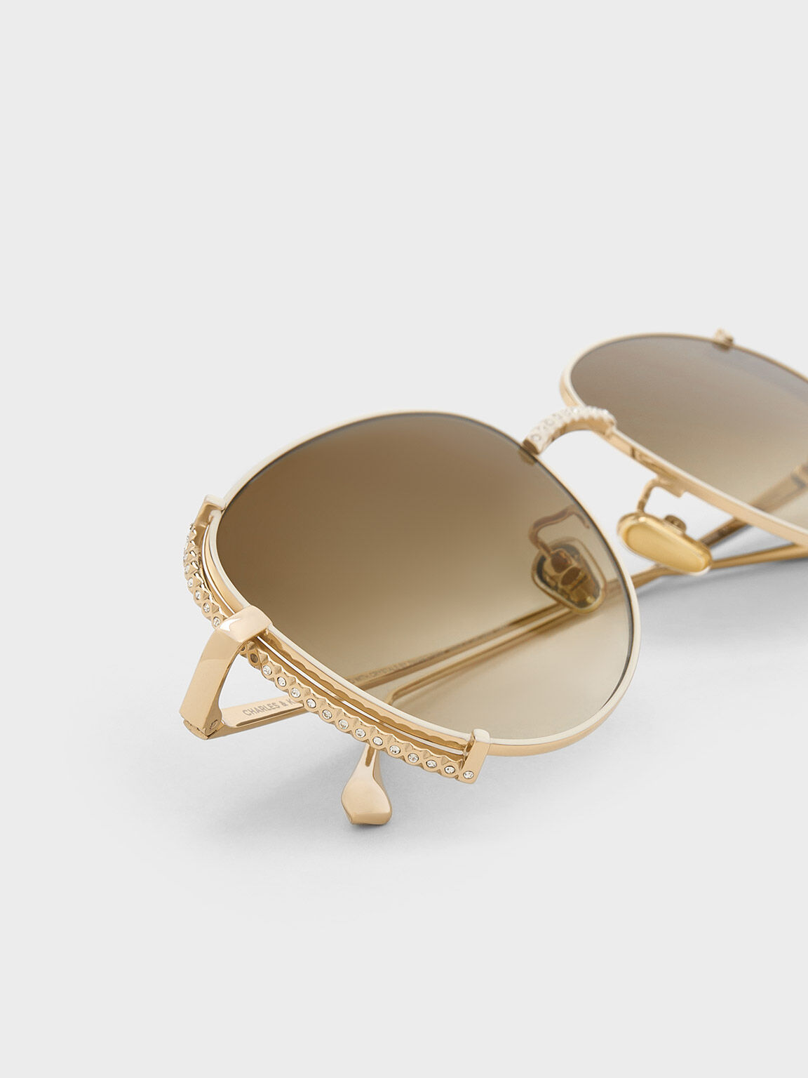 ジェムエンベリッシュド ワイヤーフレームアビエーターサングラス, ホワイト, hi-res