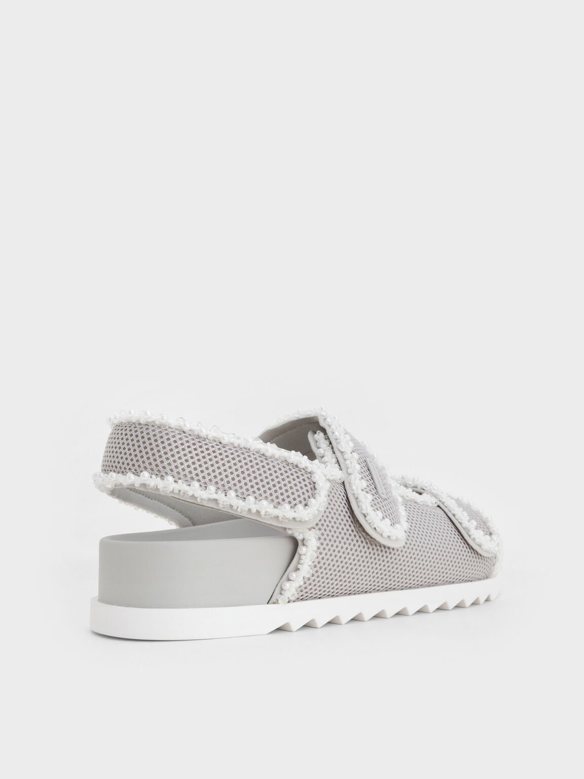 パールエンベリシュッド フラットフォームサンダル, シルバー, hi-res