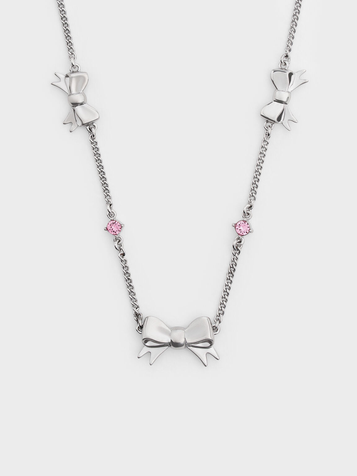 Paige ページ ボウクリスタル ネックレス, ピンク, hi-res