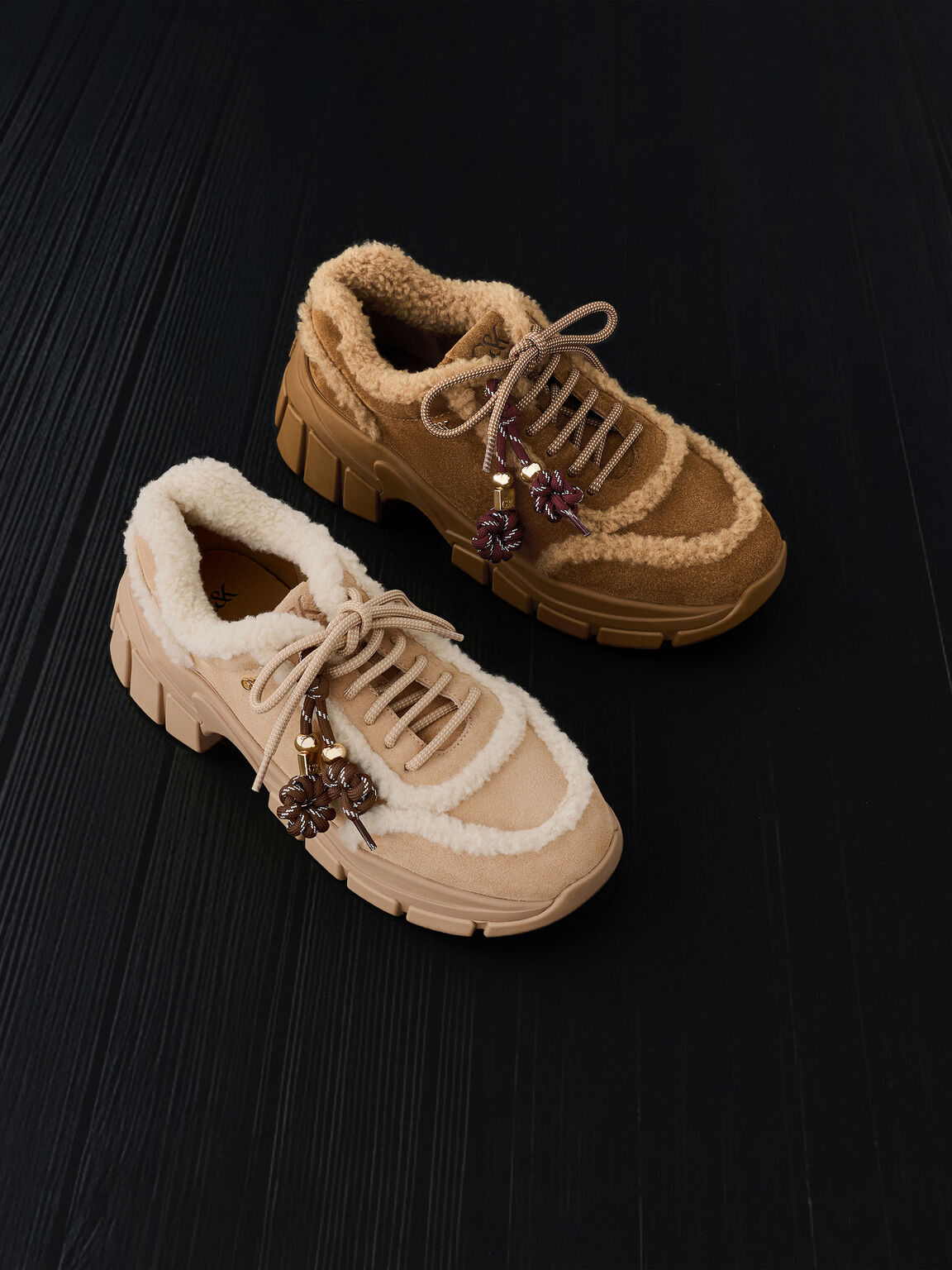 Yunna ユンナ スエード&フォーシャーリングチャンキースニーカー, ベージュ, hi-res