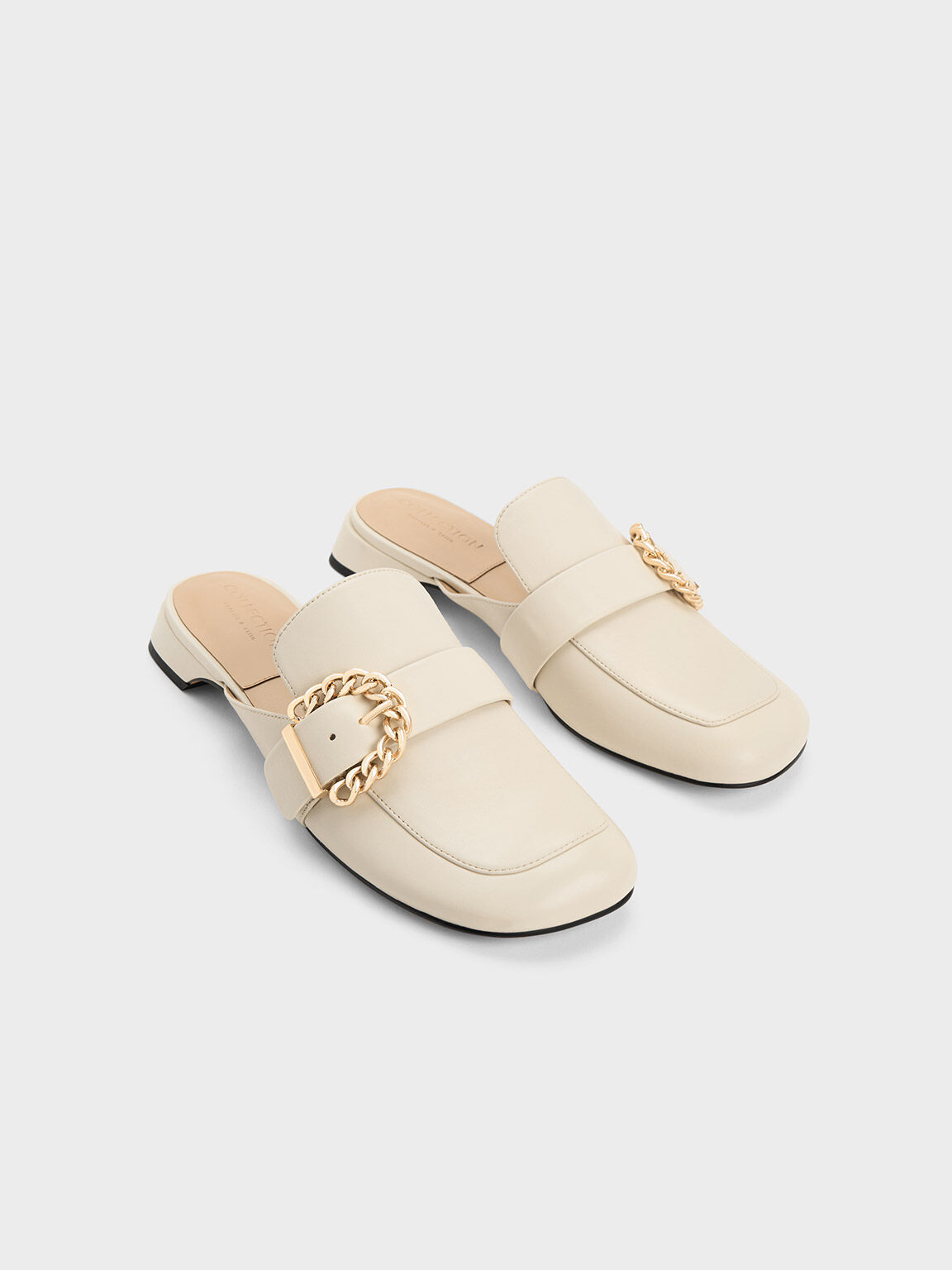 チェーンバックル レザーローファーミュール, チョーク, hi-res