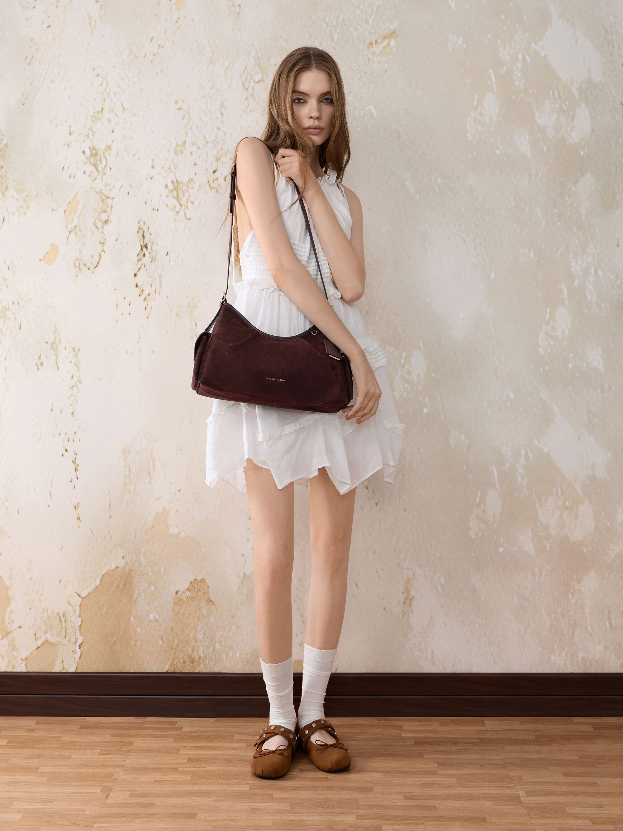 MI ブラウン スエード ハンドバッグ　すずきゆうこ、 MI ブラウン スエード ハンドバッグ すずきゆうこ、