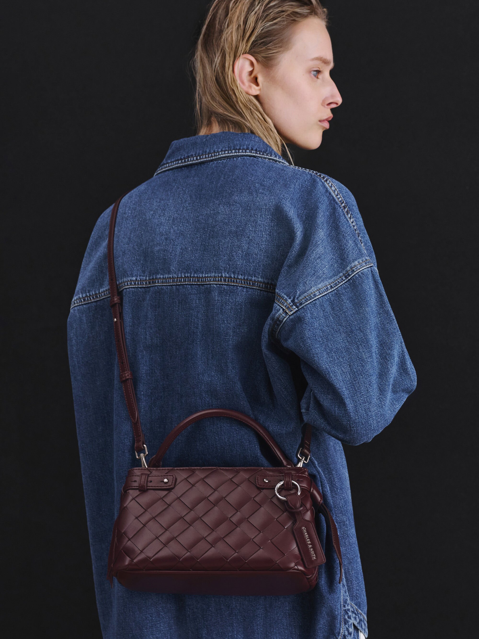 Ivette イヴェット ウーブントップハンドルバッグ - ワインベリー