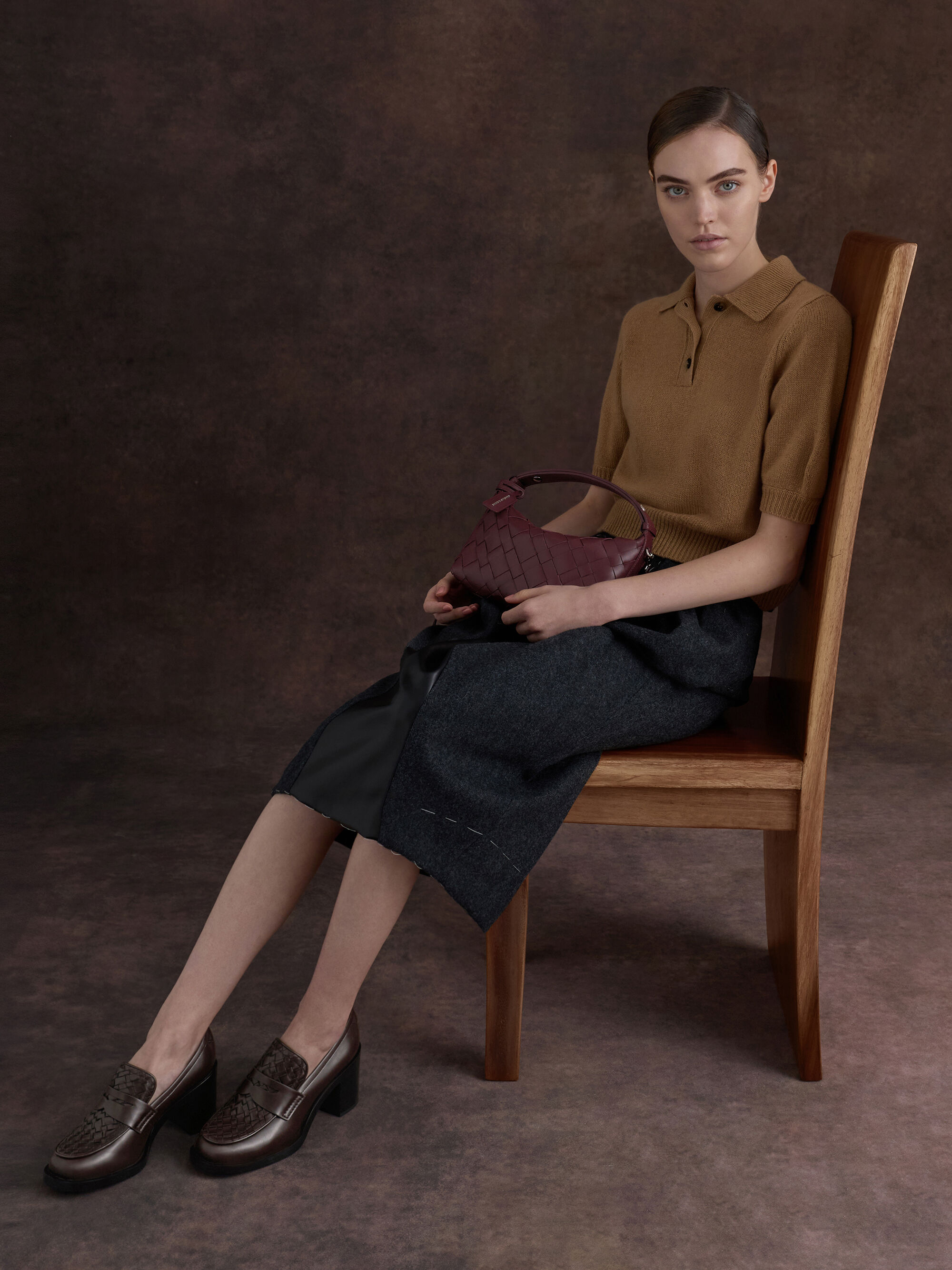 Ivette イヴェット ウーブンショルダーバッグ - ワインベリーレッド