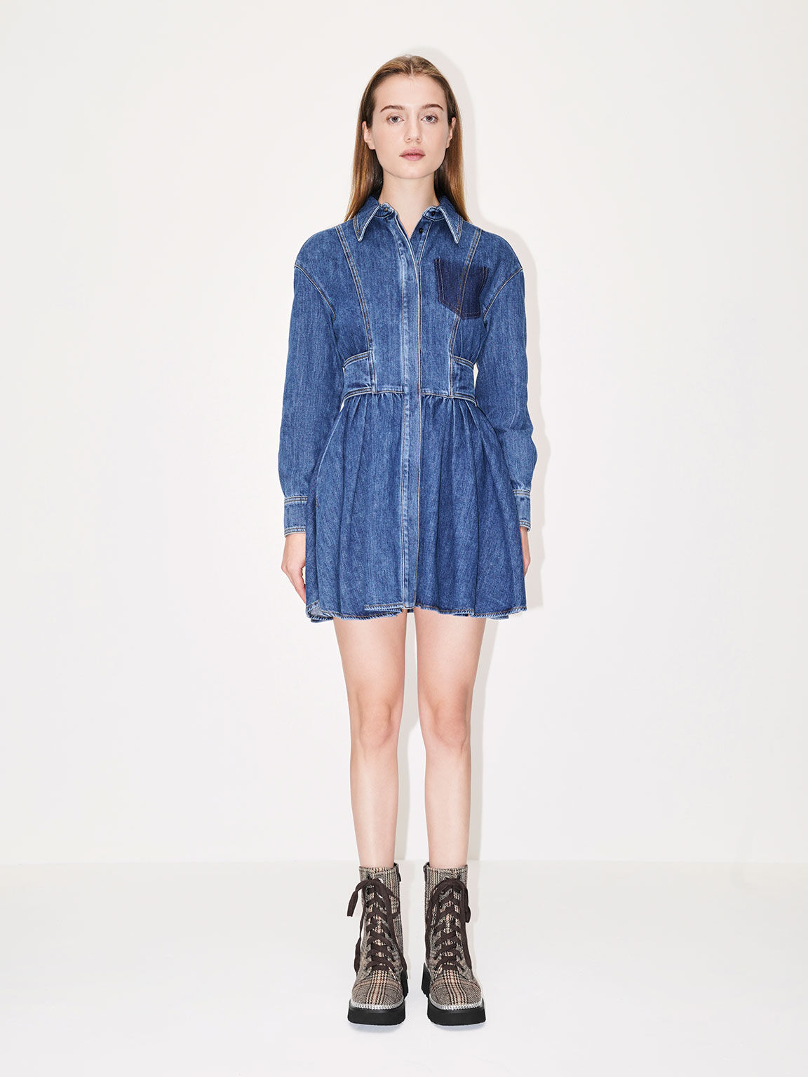 チェーントリム レースアップアンクルブーツ, ダークブラウン, hi-res