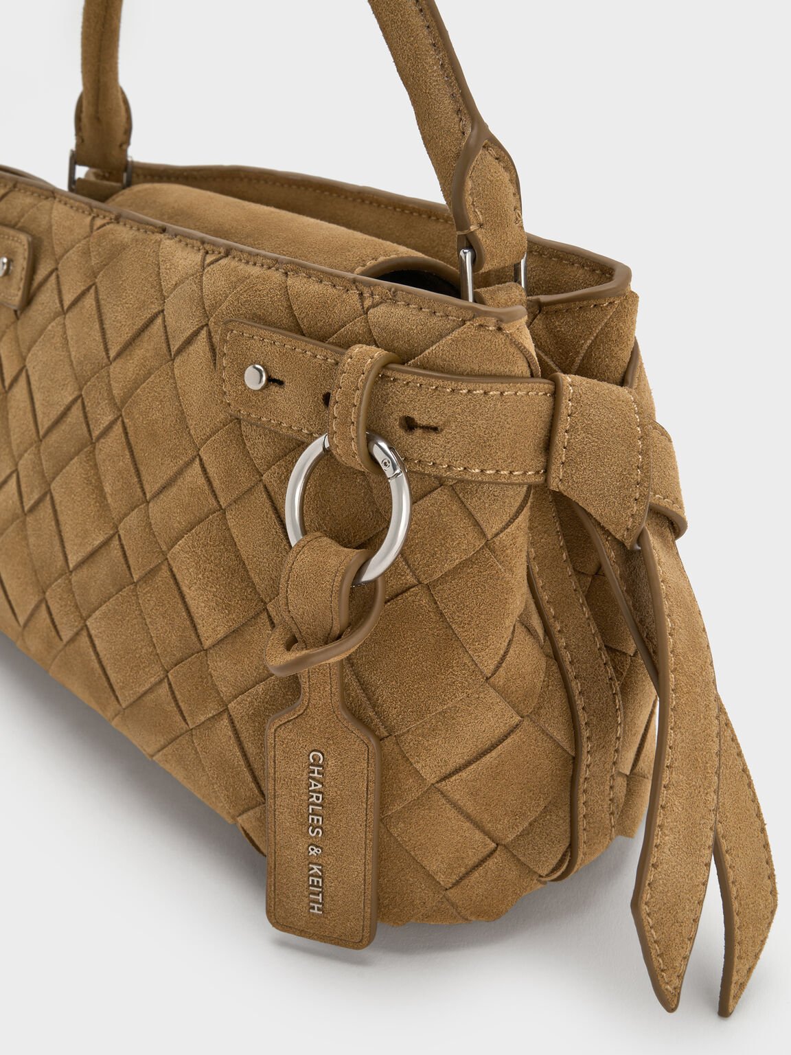 Ivette イヴェット スエードウーブントップハンドルバッグ, サハラサンド, hi-res