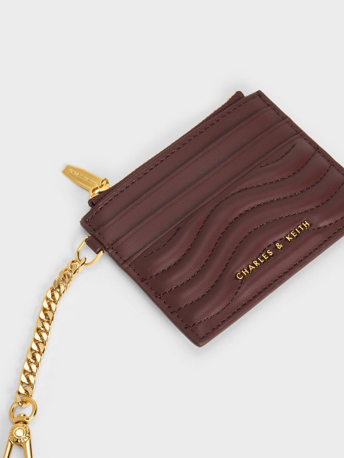 Aubrielle オブリエル ステッチトリムジップカードホルダー, ダークチョコレート, hi-res