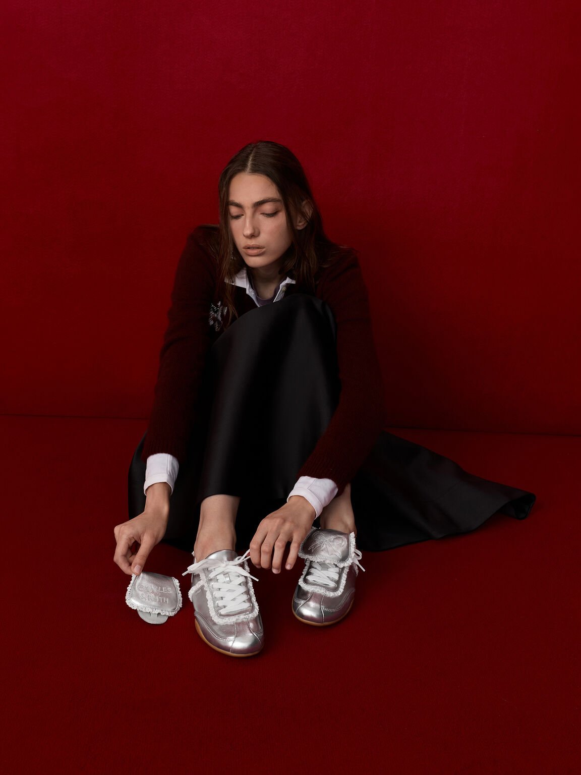 Louise ルーイ レーストリムスニーカー, シルバー, hi-res