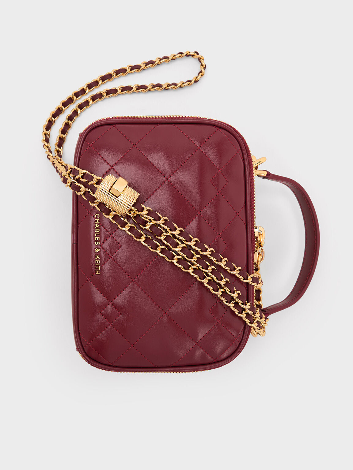 Duo ドゥオ キルトバニティトップハンドルバッグ, バーガンディ, hi-res