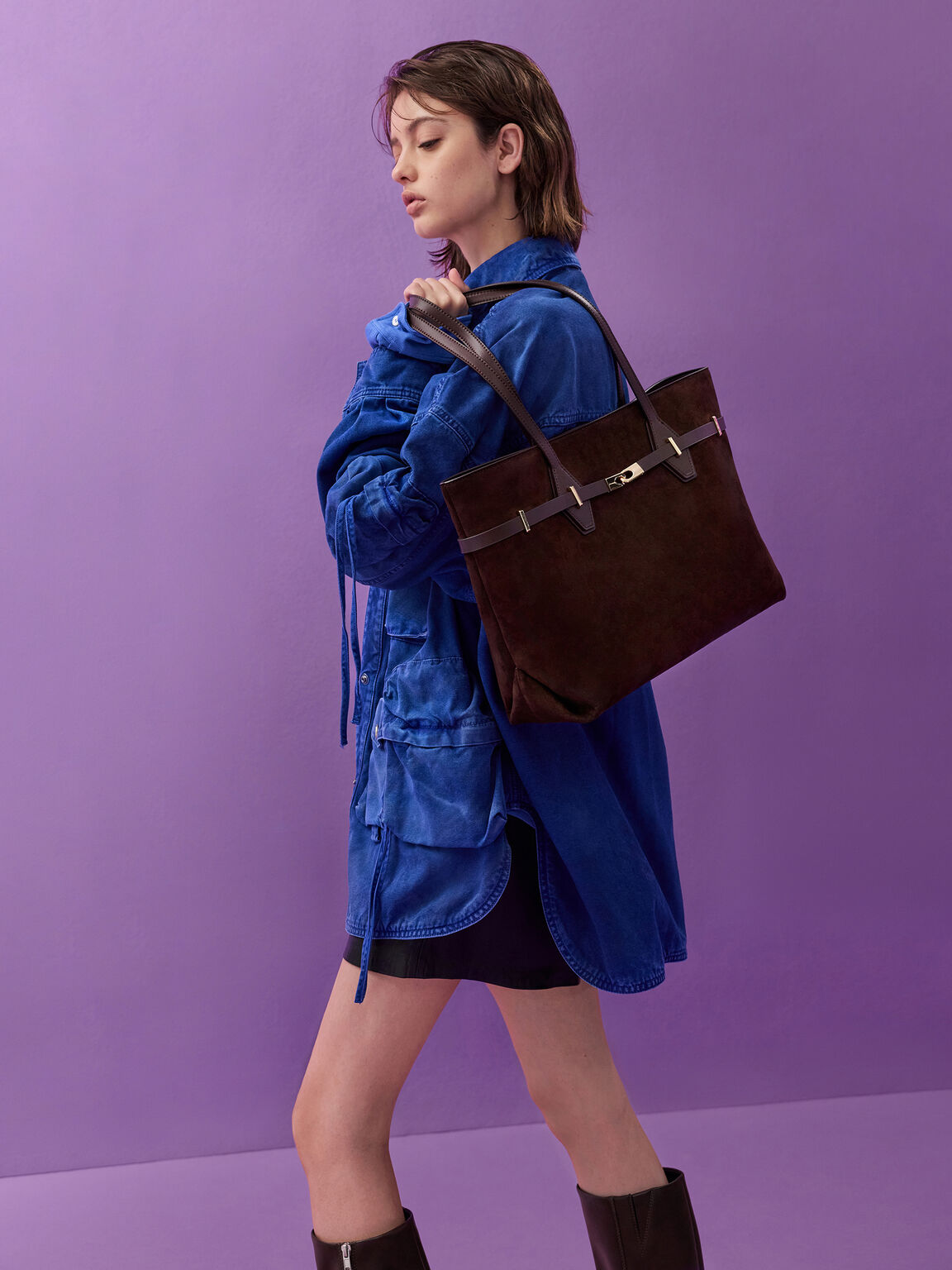 Arlet アラート ダブルハンドルベルトトートバッグ, エスプレッソブラウン, hi-res