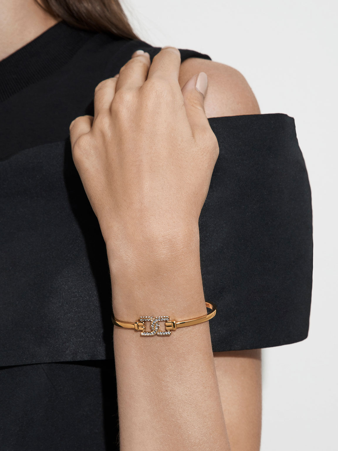 Gabine ガビーヌ スワロフスキークリスタルカーフバングル, ゴールド, hi-res