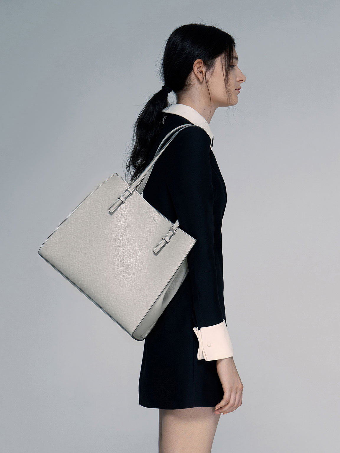 クラシックダブルハンドル トートバッグ, グレー, hi-res