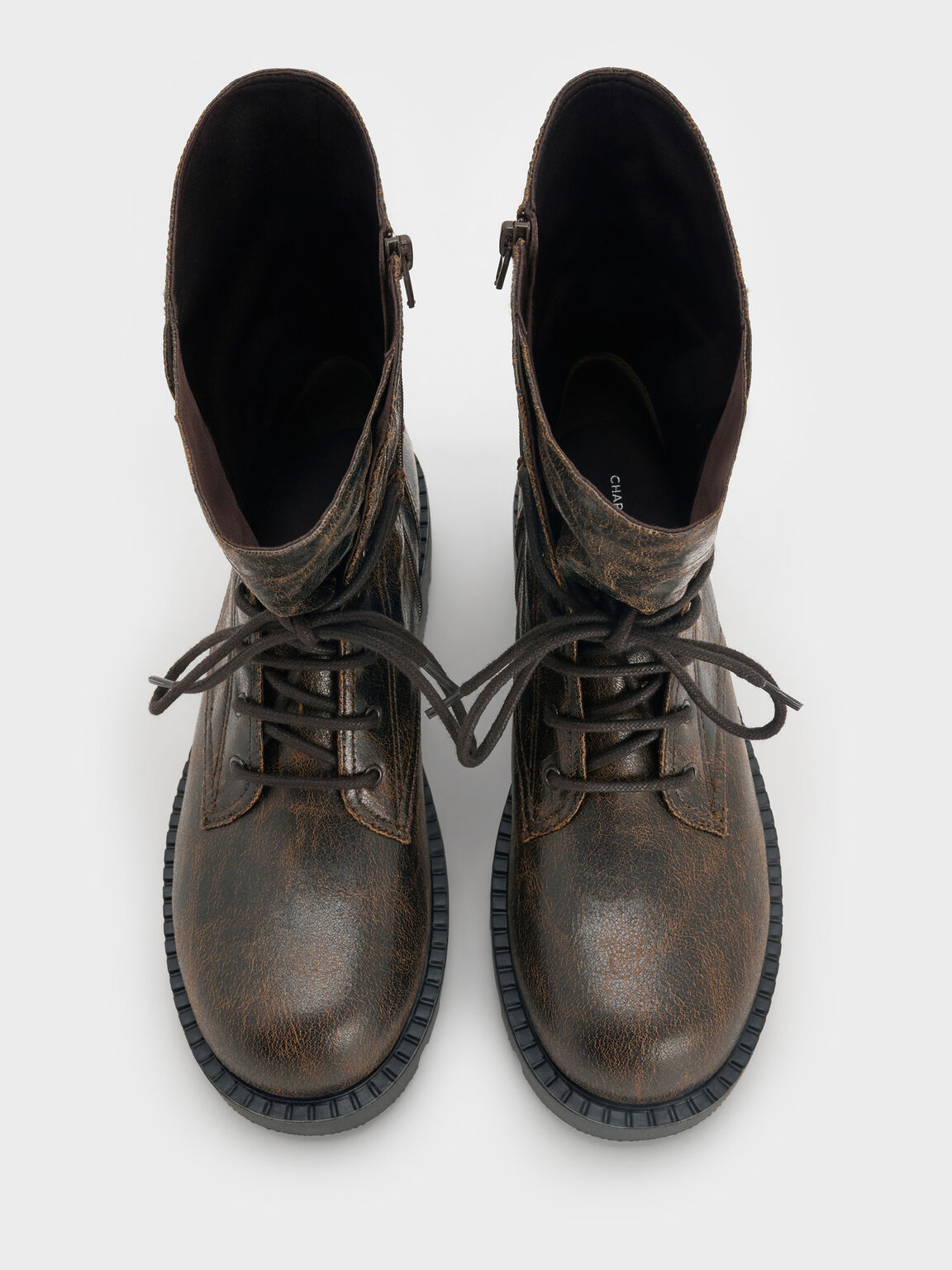 レースアップ サイドジップカーフブーツ, ダークブラウン, hi-res