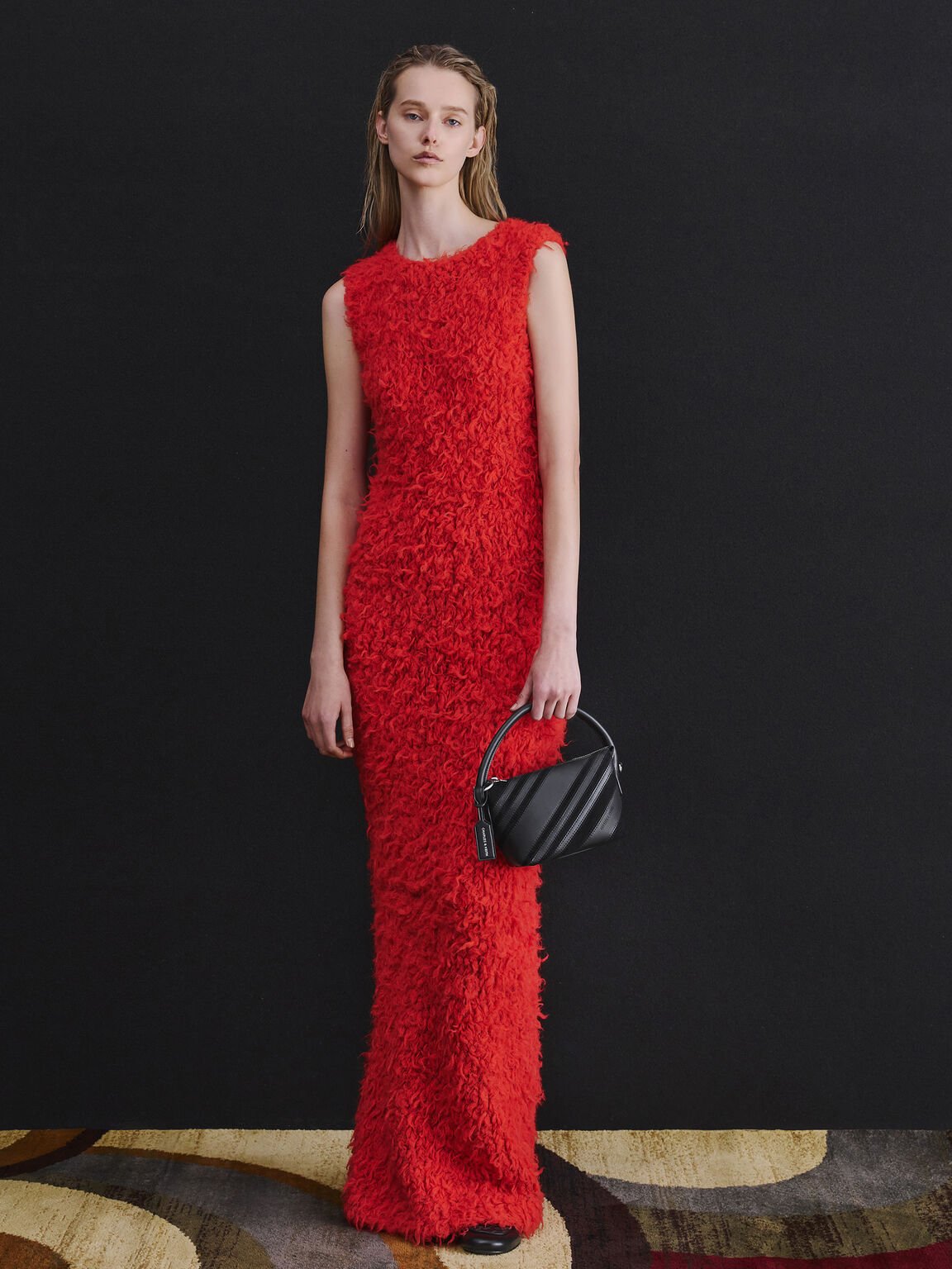 Zeya リサイクルスエード ストライプショルダーバッグ, ノワール, hi-res