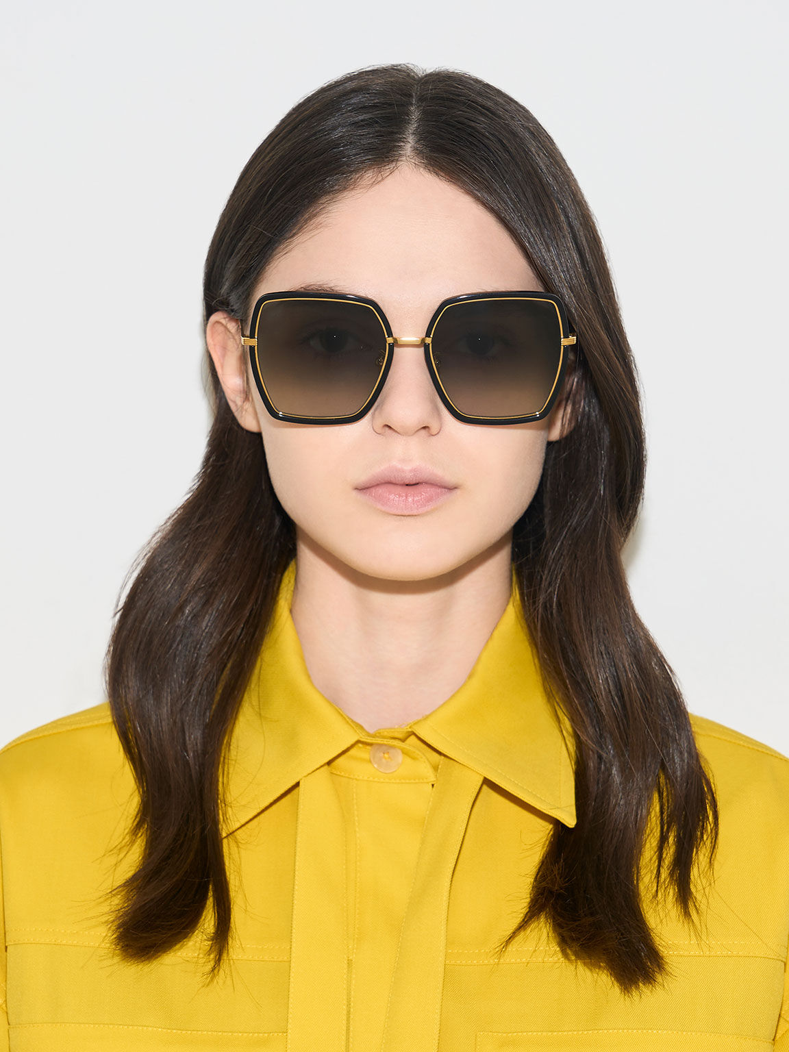 オーバーサイズ スクエアバタフライサングラス, ブラック, hi-res