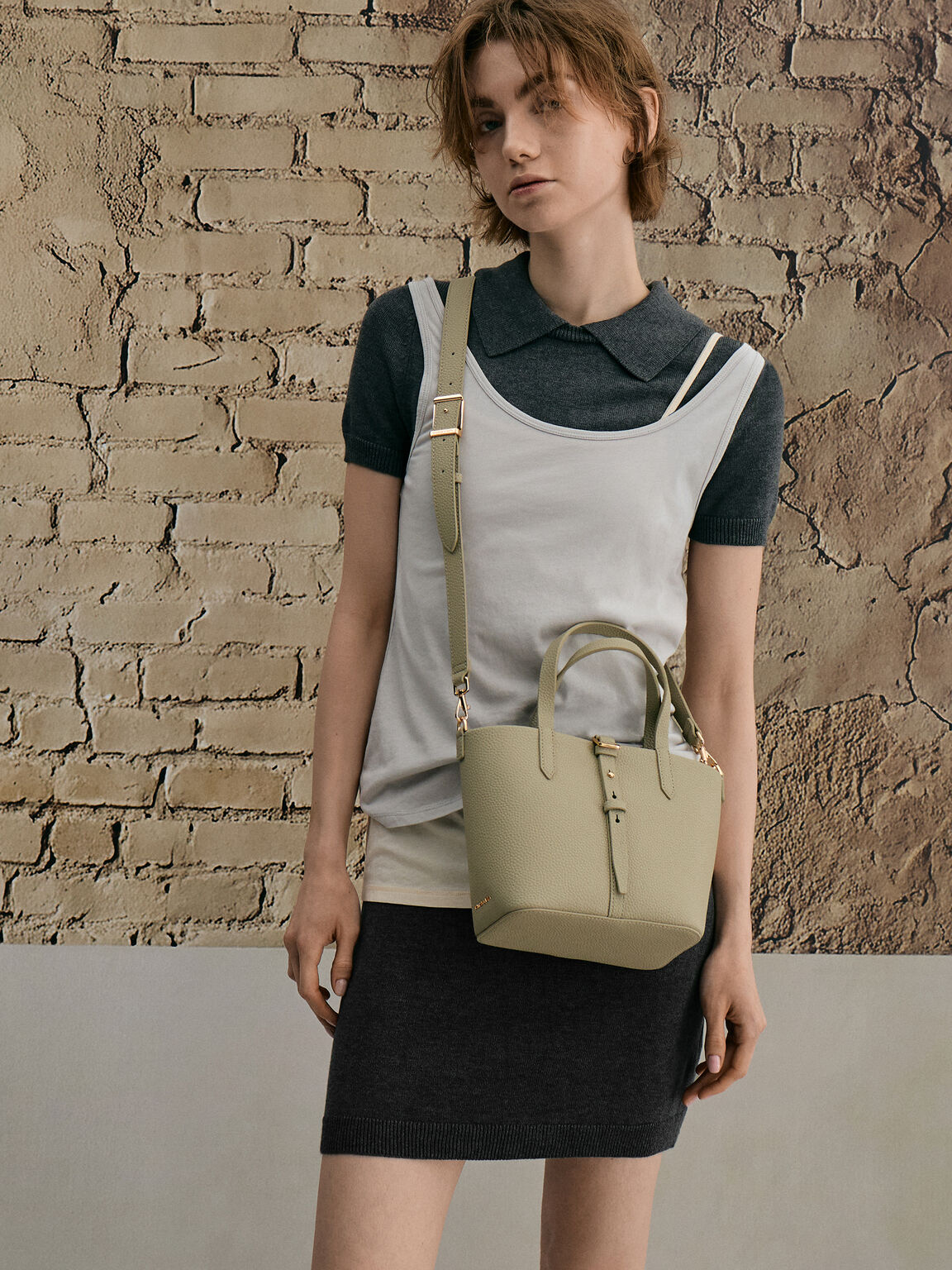 Beryl ベリル リサイクルレザーバケツバッグ, ペールオリーブ, hi-res