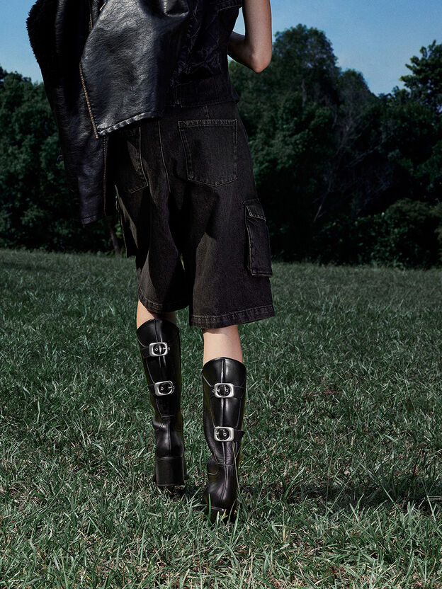 Masei マセイ グロメットストラップロングブーツ, ブラック, hi-res