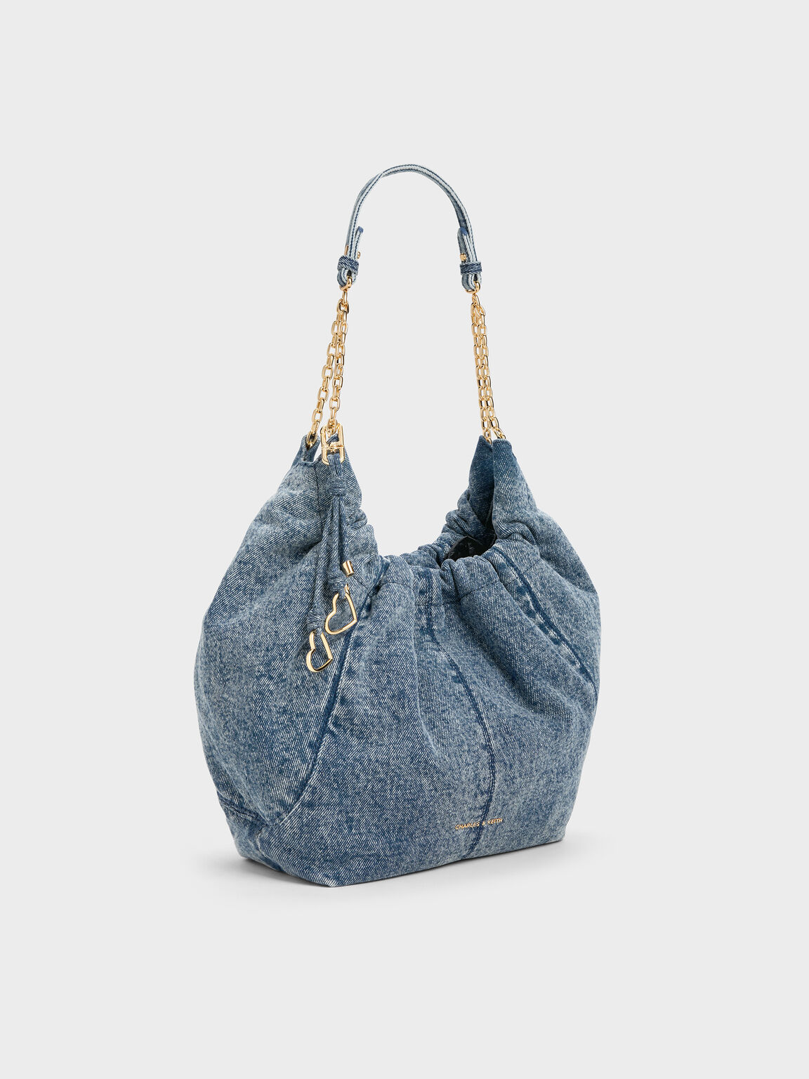 Ciara シアラ デニムルーシュドホーボーバッグ, デニムブルー, hi-res