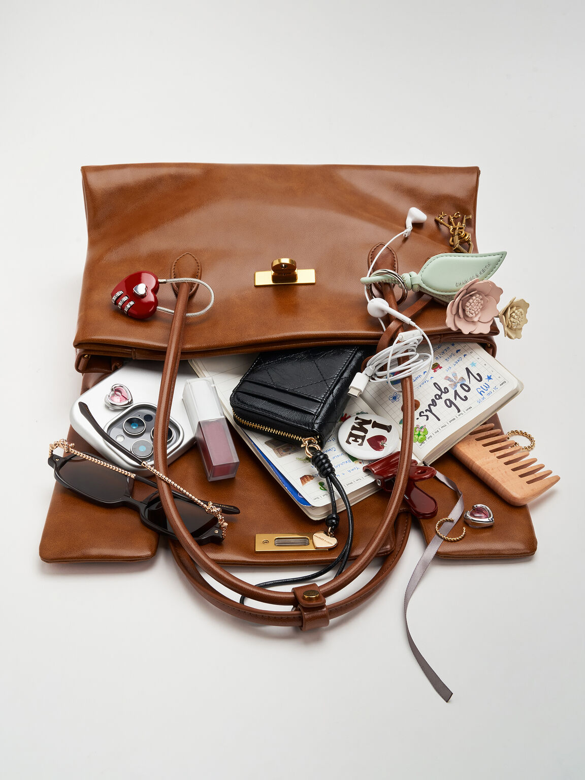 Kerry ケリー ターンロック ダブルハンドルトラペーズトートバッグ, ディストレスドタン, hi-res