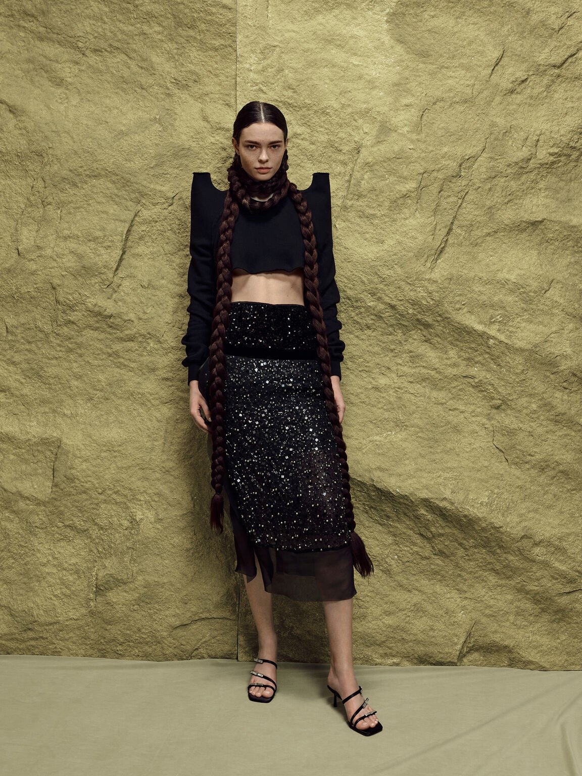 Jessy ジェッシ ジェムボウヒールサンダル, ブラックテクスチャード, hi-res