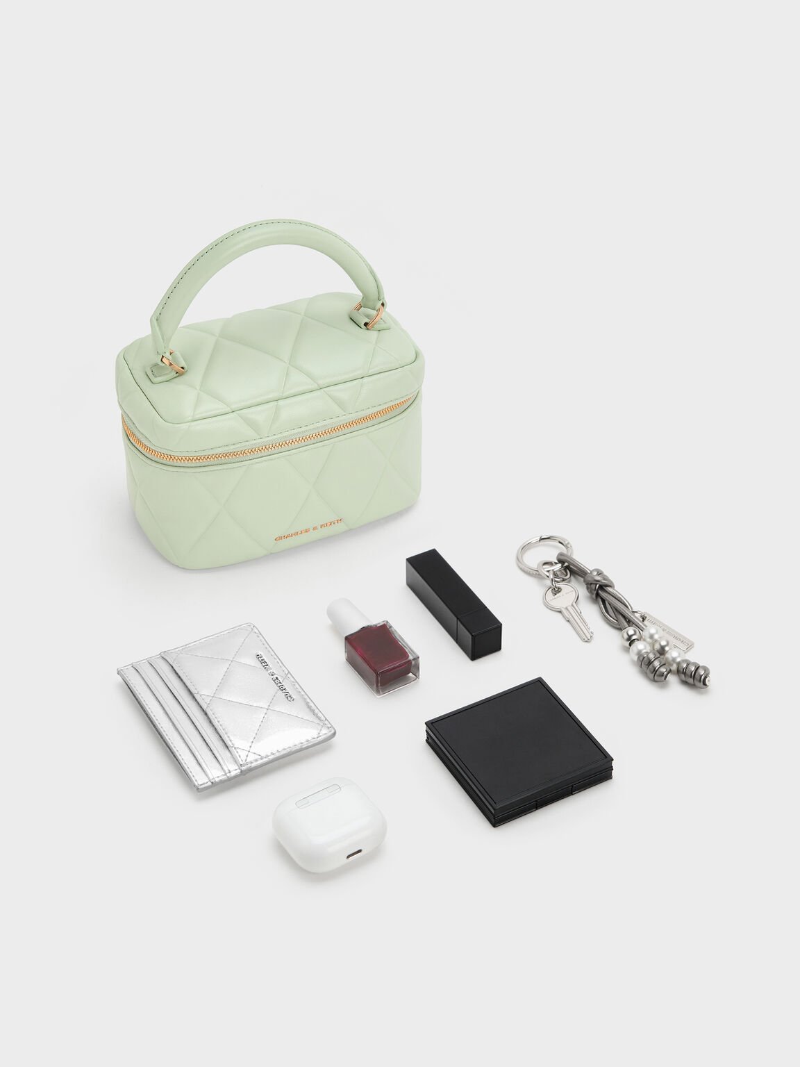 Arwen アルウェン キルトトップハンドルバニティバッグ, ミントグリーン, hi-res