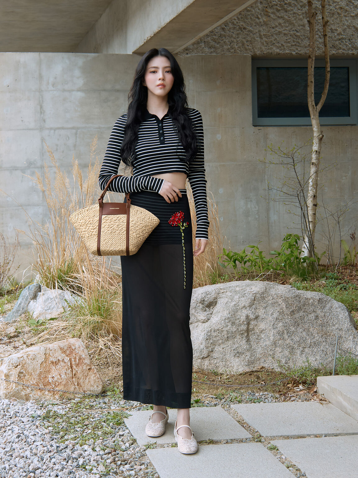 Meja メジャー クロシェ フローラルメリージェーンフラット, ホワイト, hi-res