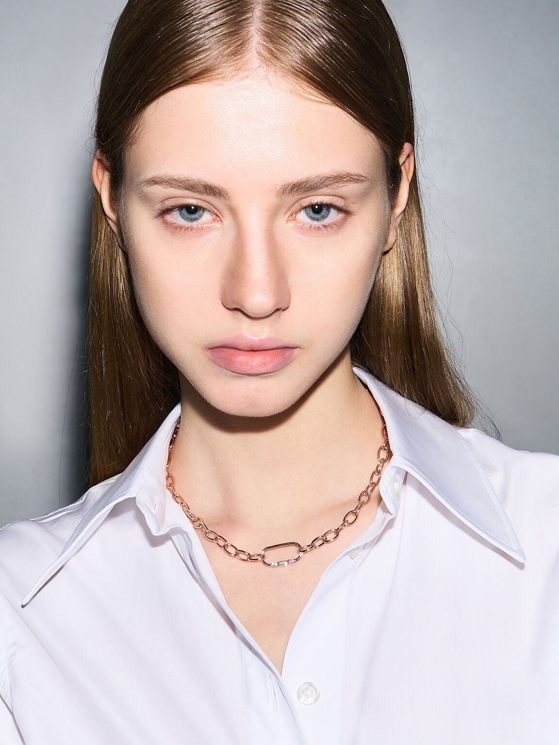 Reagan リーガン クリスタルチェーンリンクネックレス, ローズゴールド, hi-res