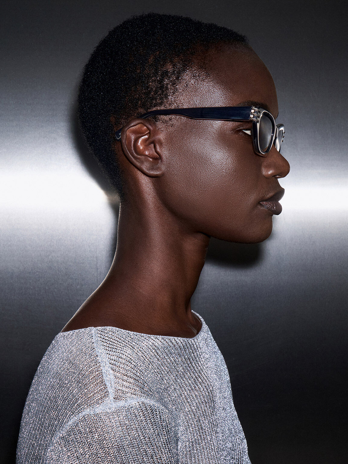 アセテート メタリックアクセントアンギュラーキャットアイサングラス, ノワール, hi-res