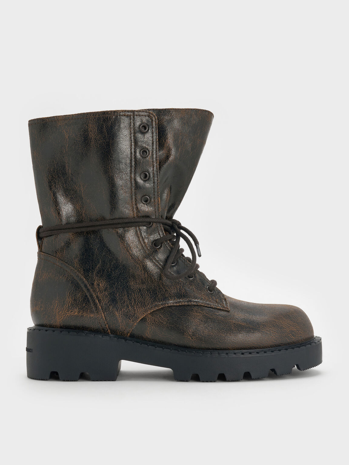 レースアップ サイドジップカーフブーツ, ダークブラウン, hi-res