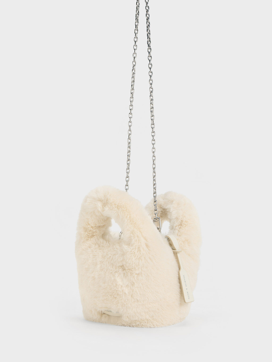 Yama ヤマ ファーリーチェーンハンドルバッグ, クリーム, hi-res