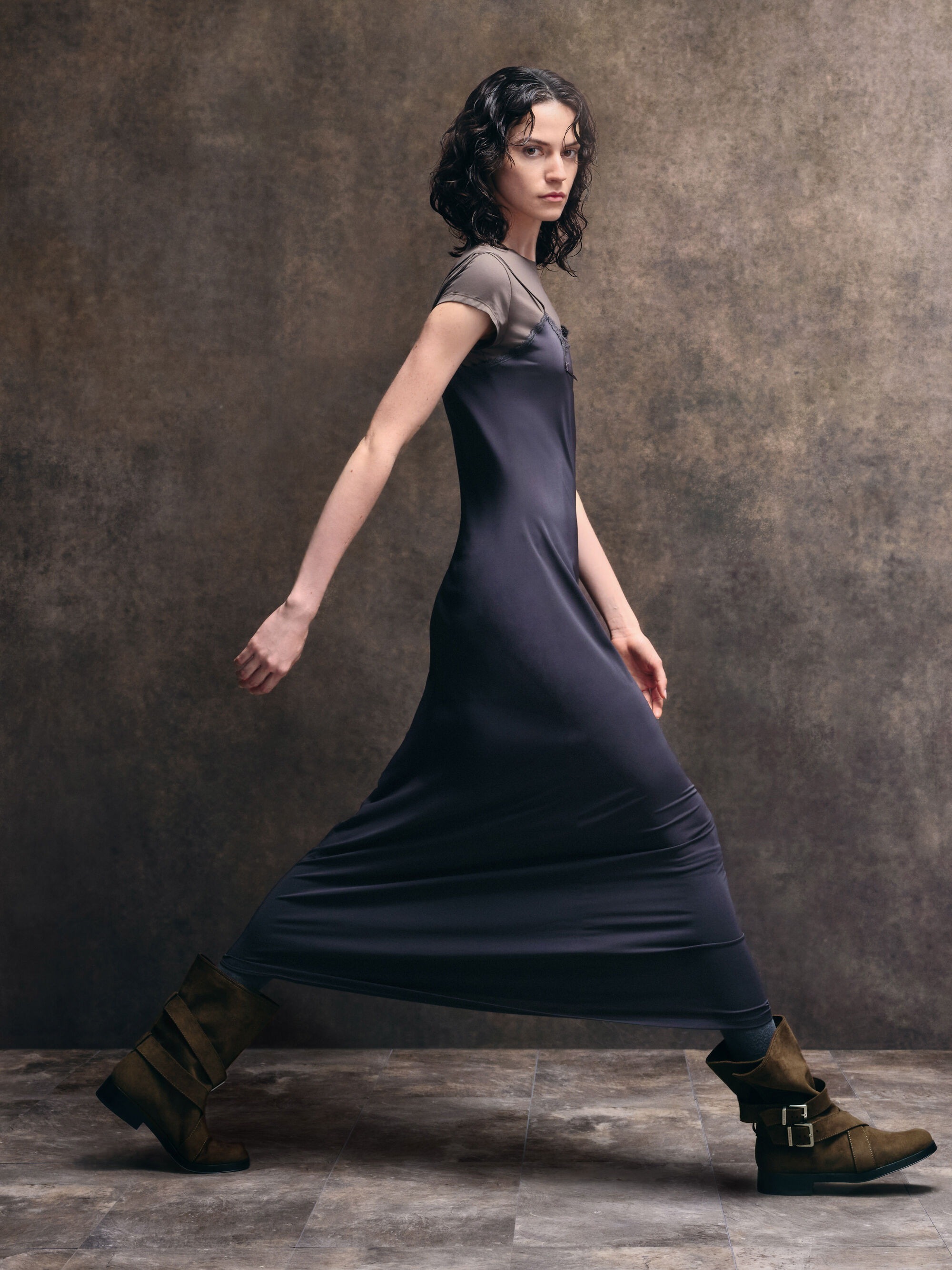 Brett ブレット バックルカーフブーツ - ダークブラウンテクスチャー